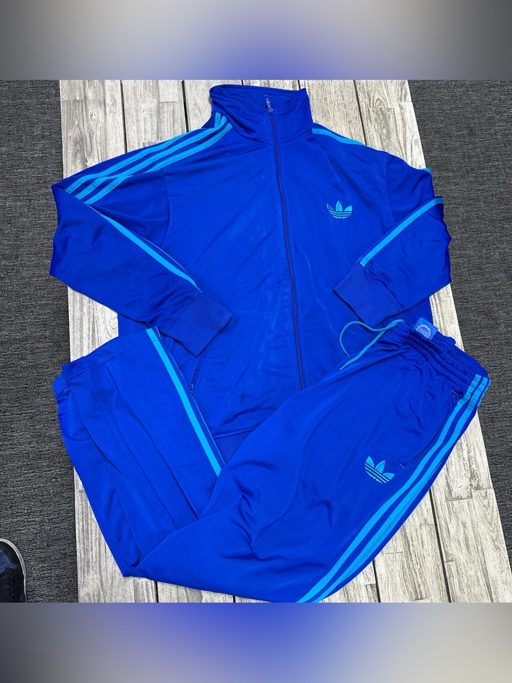 Y2K 2012 Adidas Firebird Trefoil Tracksuit XL Blue Embroidered Skater Soccer